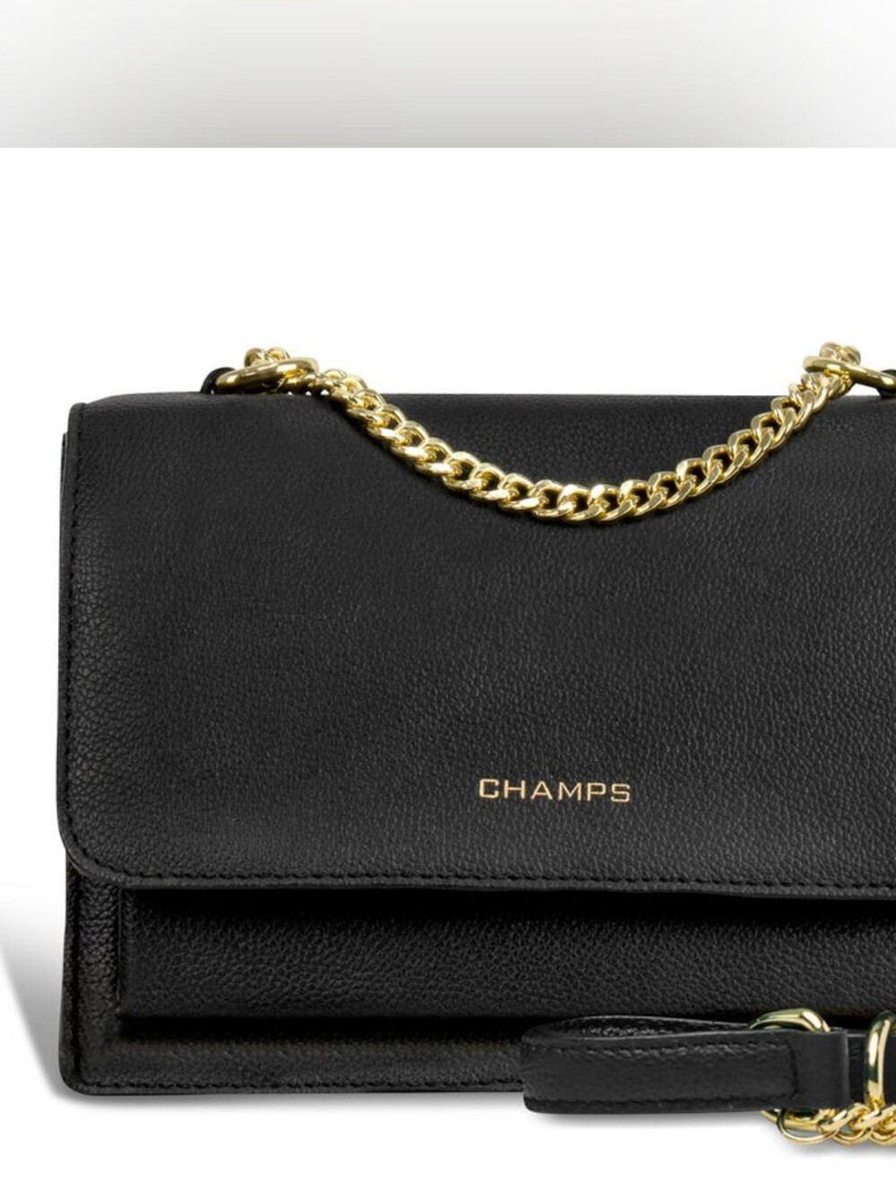 Champs Black Leather Crossbody with Gold Chain